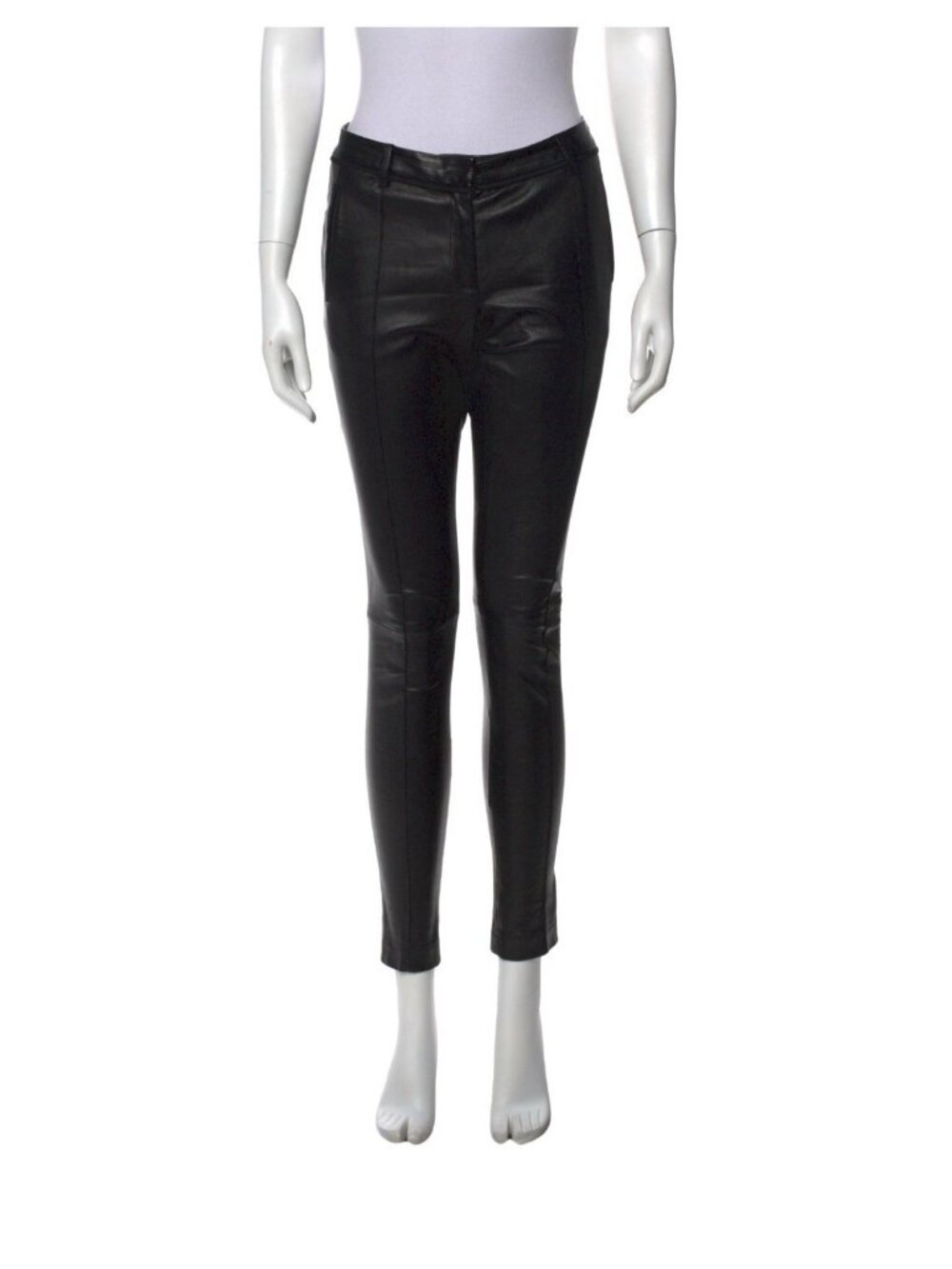 Jason Wu Authentic Solid Black Genuine Leather Panel Mid Rise Skinny Pants 0